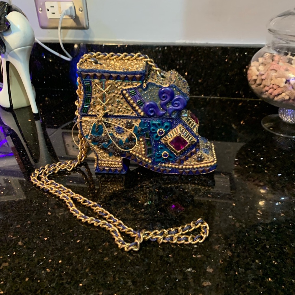 Lovely Wooden Shoe Evening Bag with Stones